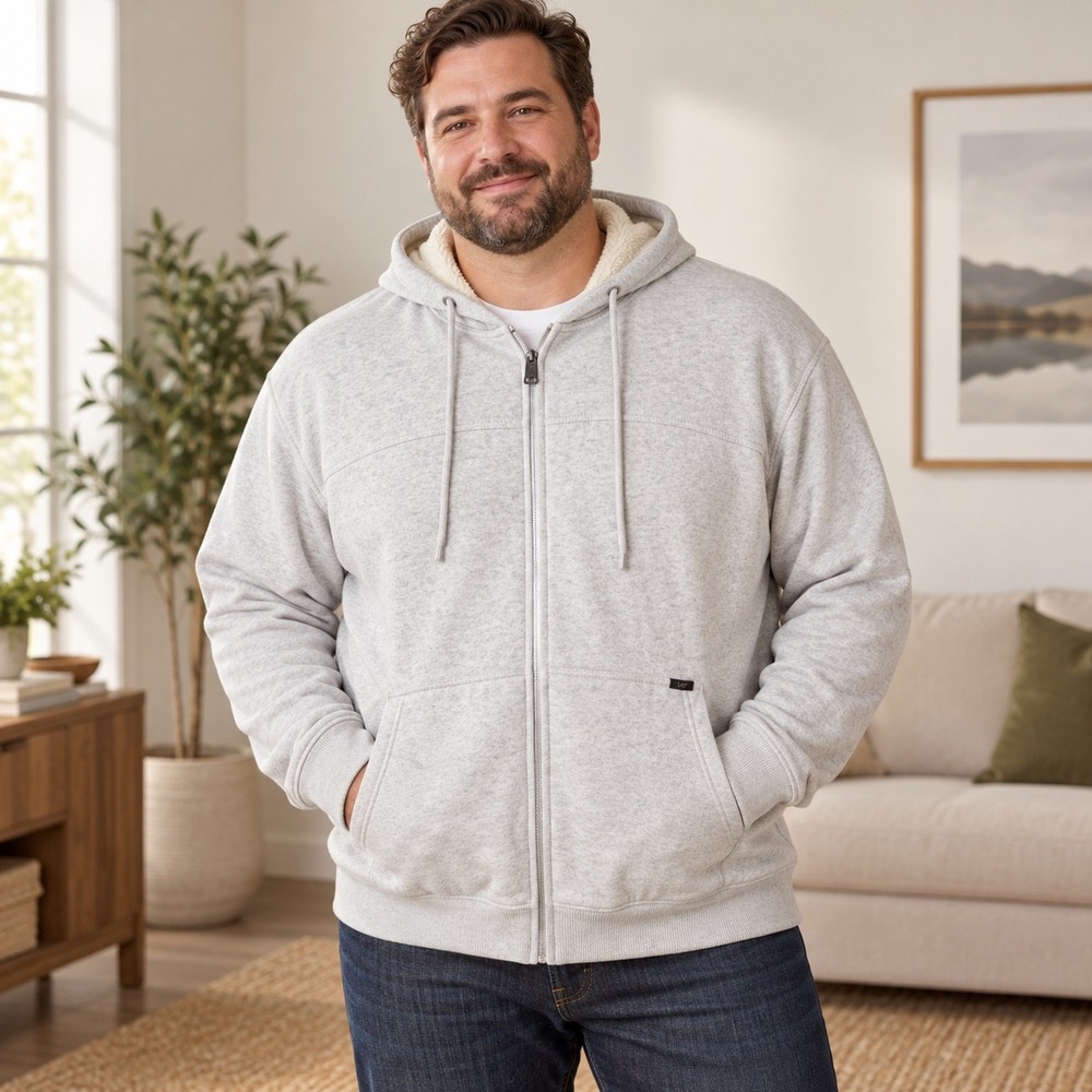 Lee Mens Sherpa Lined Full Zip Hoodie Gray Heathered Regular Fit XL Sweatshirt